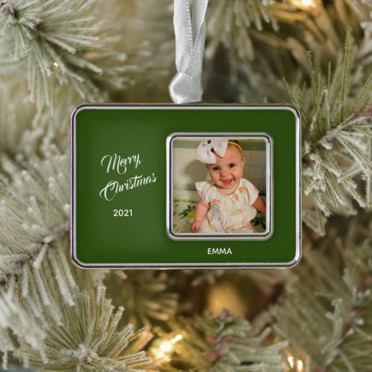 Elegant Foto Green Background Framed Ornament (Boom)