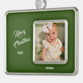 Elegant Foto Green Background Framed Ornament (Links)