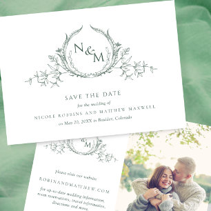 Elegant Foto Green Monogram Wedding Save the Date