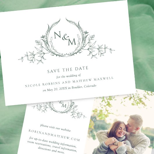 Elegant Foto Green Monogram Wedding Save the Date