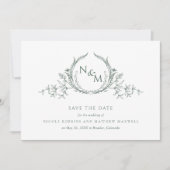 Elegant Foto Green Monogram Wedding Save the Date (Voorkant)
