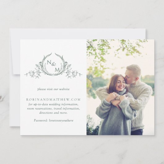 Elegant Foto Green Monogram Wedding Save the Date (Achterkant)