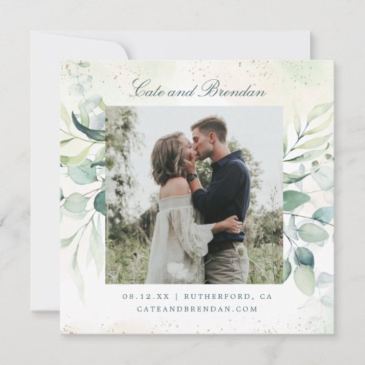Elegant Foto Greenery Eucalyptus Wedding Save The Date (Voorkant)