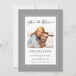 Elegant Foto grijs White Save the Date Verloving