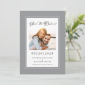 Elegant Foto grijs White Save the Date Verloving (Staand voorkant)