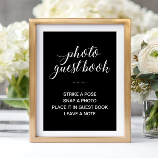 Elegant Foto Guest Book Black Weduwen Sign Poster