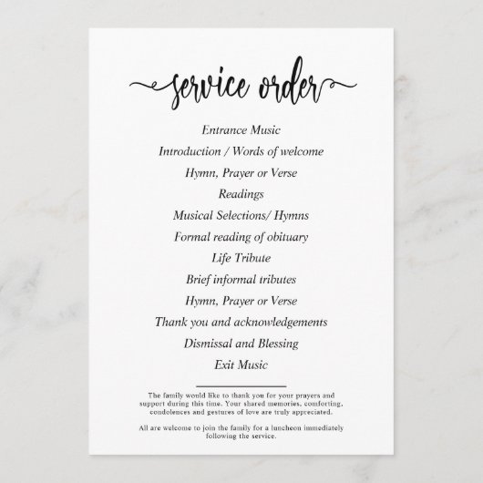 Elegant foto in het liefhebben van geheugen begraf programmakaart (Achterkant)