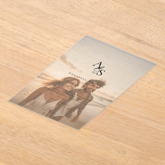 Elegant, foto, klassiek, monogram, bruiloft acryl uitnodigingen (Laagn)