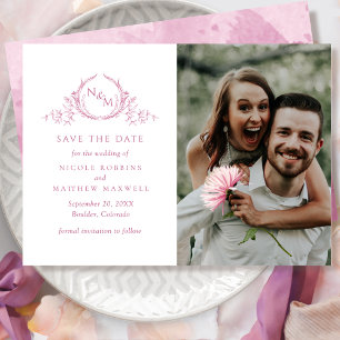 Elegant Foto Mauve Pink Monogram Weddenschap Save The Date