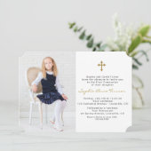 Elegant Foto Meisje Gouden Eerste Heilige Communie Kaart (Staand voorkant)