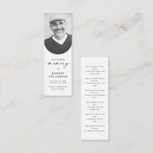 Elegant Foto Memorial Begrafenisgedicht Bladwijzer Mini Visitekaartje (Voorkant / Achterkant)