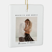 Elegant foto met kerstmis Modern Merry & Married Keramisch Ornament (Rechts)