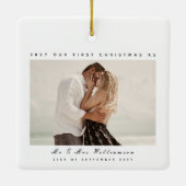 Elegant foto met kerstmis Modern Merry & Married Keramisch Ornament (Achterkant)