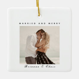 Elegant foto met kerstmis Modern Merry & Married Keramisch Ornament