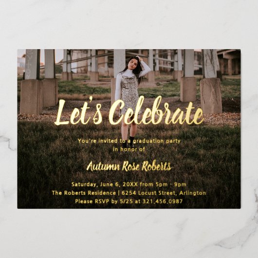 Elegant Foto Modern Afstuderen Folie Uitnodiging (Voorkant)