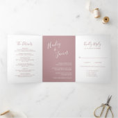 Elegant Foto Modern Dusty Roos Pink Wedding Drieluik Uitnodiging (Binnen)