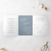 Elegant foto Modern Simple Dusty Blue Wedding Drieluik Uitnodiging (Binnen)
