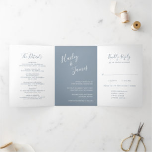 Elegant foto Modern Simple Dusty Blue Wedding Drieluik Uitnodiging