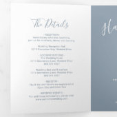Elegant foto Modern Simple Dusty Blue Wedding Drieluik Uitnodiging (Binnenzijde eerst)