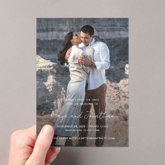 Elegant Foto Modern Wedding Save the Date Acryl Uitnodigingen (Insitu (Draagbaar))