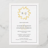 Elegant Foto Monogram Leaf Wreath Wedding Folie Uitnodiging (Voorkant)