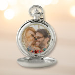 Elegant foto monogram zakhorloge<br><div class="desc">We houden van felle kleuren en gewaagde design, dus we wilden iets leuks en grilligs, maar toch stijlvol genoeg voor een huwelijkscadeau. Dit ontwerp heeft overvloedige kleurrijke bloemen en moderne typografie op een foto-achtergrond voor een verfijnde bloemenlook - perfect voor een cadeau van een paar.</div>