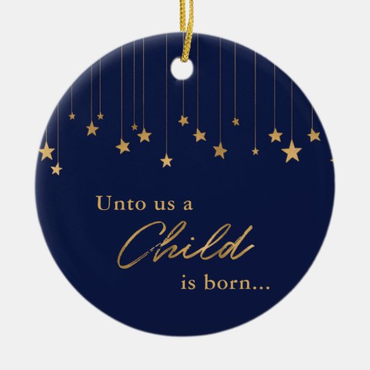 Elegant Foto naar ons toe Een kind is Blauwe Goud Keramisch Ornament (Voorkant)