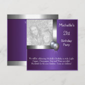 Elegant Foto Paars Silver Balloon 21st Birthday Kaart (Voorkant / Achterkant)
