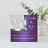 Elegant Foto Paars Silver Balloon 21st Birthday Kaart (Staand voorkant)