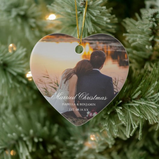 Elegant Foto Pas getrouwd met kerstmis Keramisch Ornament (Boom)