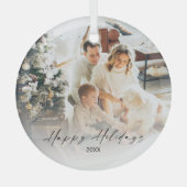 Elegant foto Prettige feestdagen kerstboomglas Glas Ornament (Voorkant)