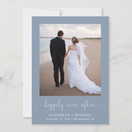 Elegant foto QR Code Dusty Blue Wedding Reception Kaart (Voorkant)