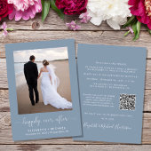 Elegant foto QR Code Dusty Blue Wedding Reception Kaart