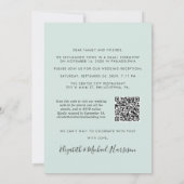 Elegant foto QR Code Mint Weddenschappen Receptie Kaart (Achterkant)