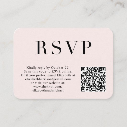 Elegant foto QR code roze bruiloft RSVP Informatiekaartje (Voorkant)
