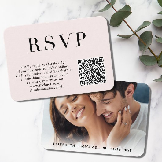 Elegant foto QR code roze bruiloft RSVP Informatiekaartje