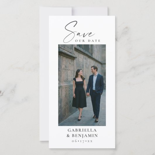 Elegant foto QR-code script bruiloft hoog wit Save The Date (Voorkant)
