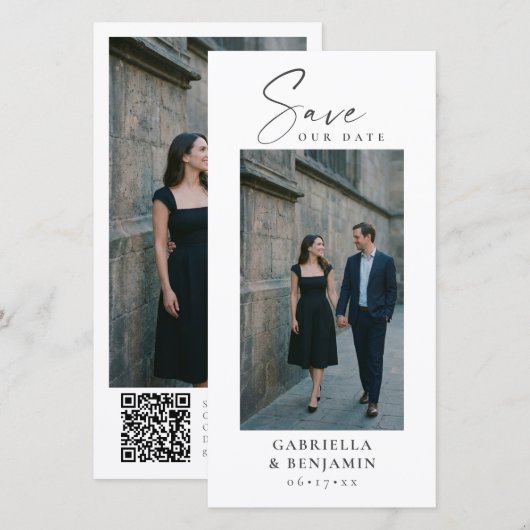 Elegant foto QR-code script bruiloft hoog wit Save The Date (Voorkant / Achterkant)