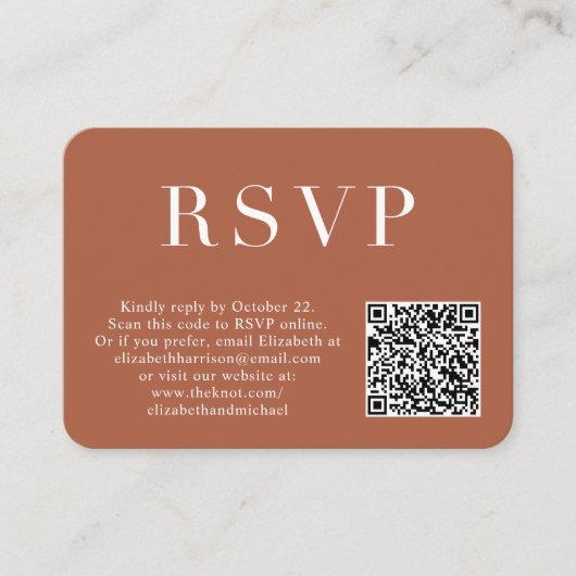 Elegant foto QR Code Terracotta Wedding RSVP Informatiekaartje (Voorkant)