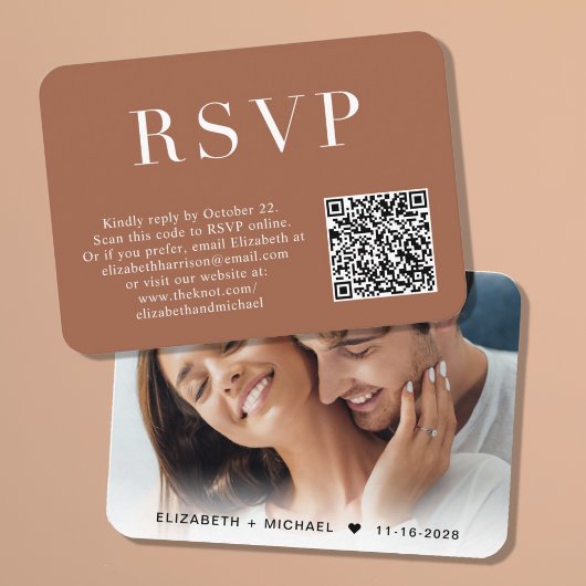 Elegant foto QR Code Terracotta Wedding RSVP Informatiekaartje