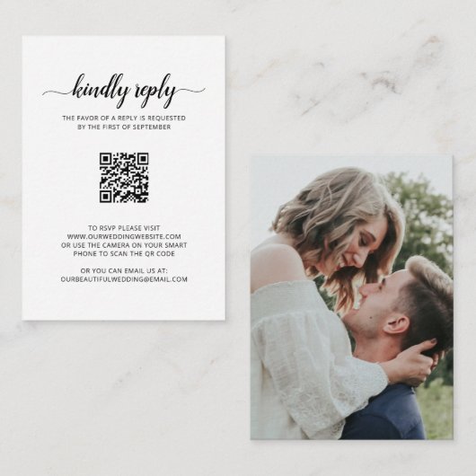 Elegant foto QR Code Weddenschap Mini RSVP Card Notitiekaartje (Voorkant / Achterkant)