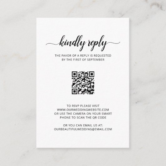 Elegant foto QR Code Weddenschap Mini RSVP Card Notitiekaartje (Voorkant)