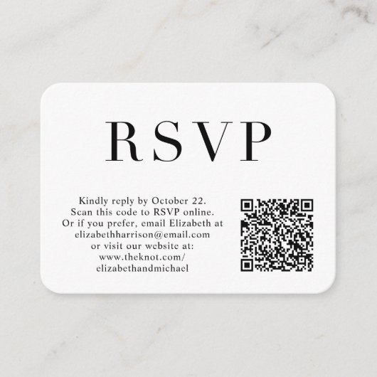 Elegant foto QR Code Weddenschap RSVP Informatiekaartje (Voorkant)