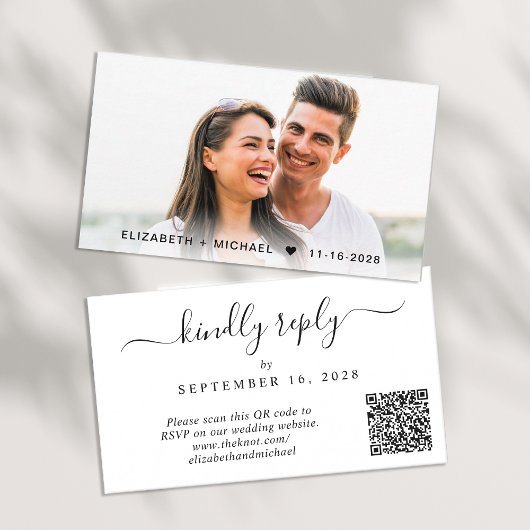 Elegant foto QR Code Weddenschap RSVP Informatiekaartje