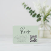 Elegant foto QR Code Weddenschap Sage RSVP Informatiekaartje (Staand voorkant)