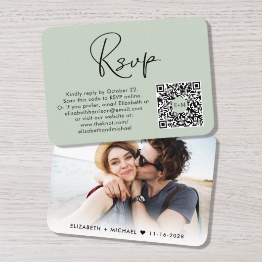 Elegant foto QR Code Weddenschap Sage RSVP Informatiekaartje