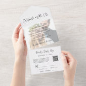 Elegant foto QR Code Weddenschappen Receptie All In One Uitnodiging (Afscheurbaar)