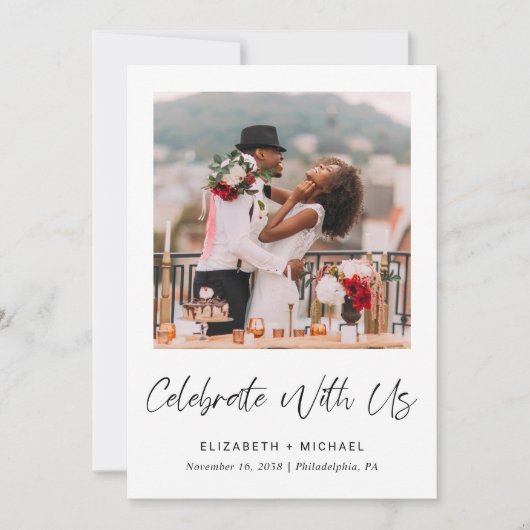 Elegant foto QR Code Weddenschappen Receptie Kaart (Voorkant)