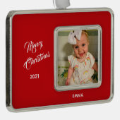 Elegant Foto Red Background Framed Ornament (Rechts)