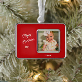 Elegant Foto Red Background Framed Ornament